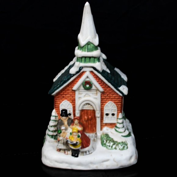 Retro Vintage 1960s Christmas Music Box Church Choir Porcelain Glass Figurine - Picture 1 of 16